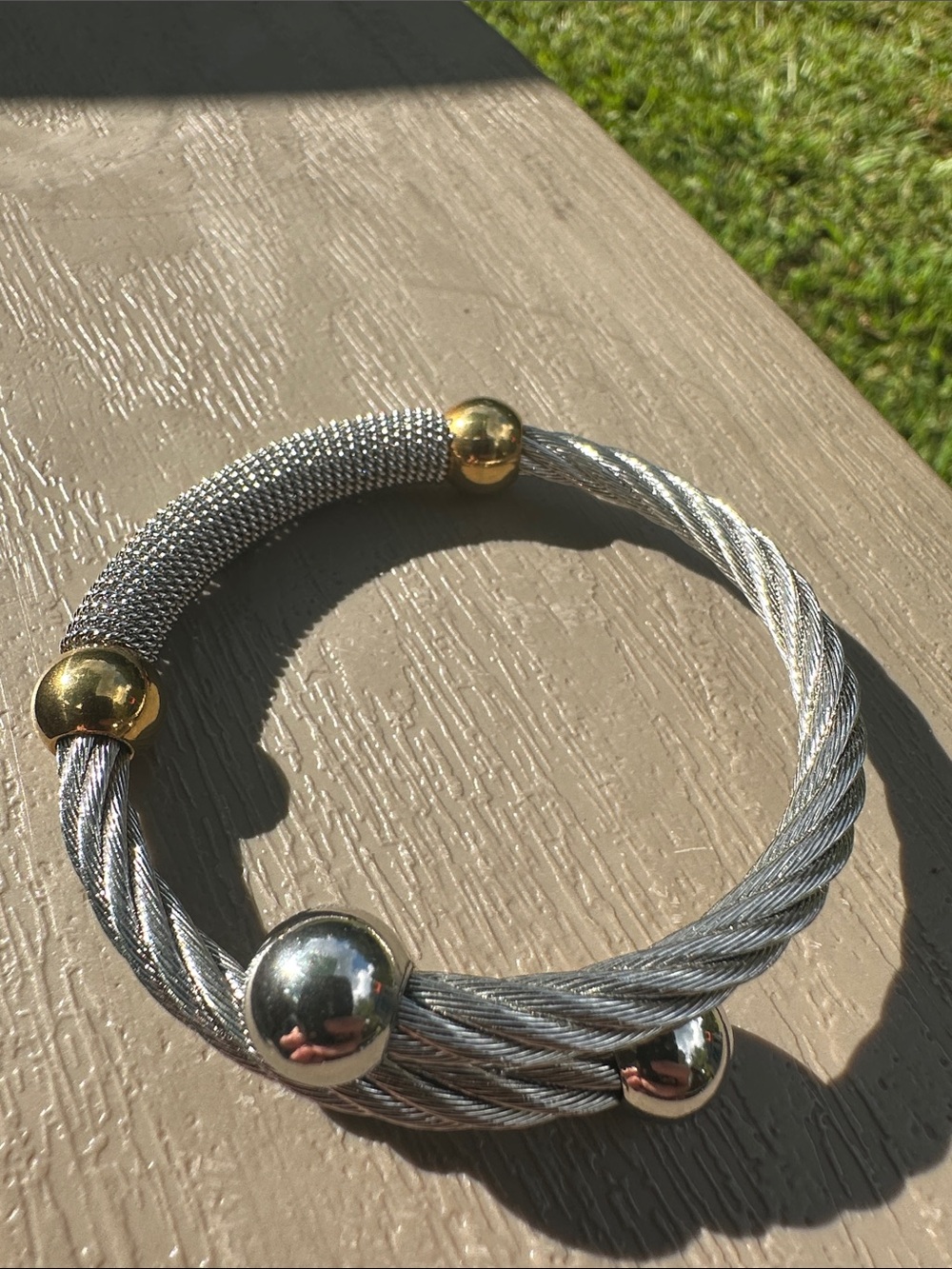 Two-Tone Silver and Gold Cable Cuff Bracelet